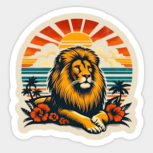 Majestic Lion Sunset Retreat - Tropical Paradise Sticker